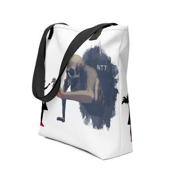 Girl with Headphones v Skeleton - All-Over Print Tote Bag