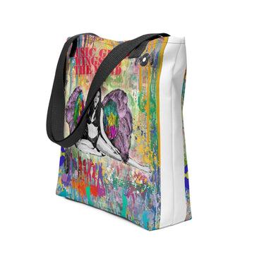 Winged Angel with Headphones Music Canvas Art - All-Over Print Tote Bag