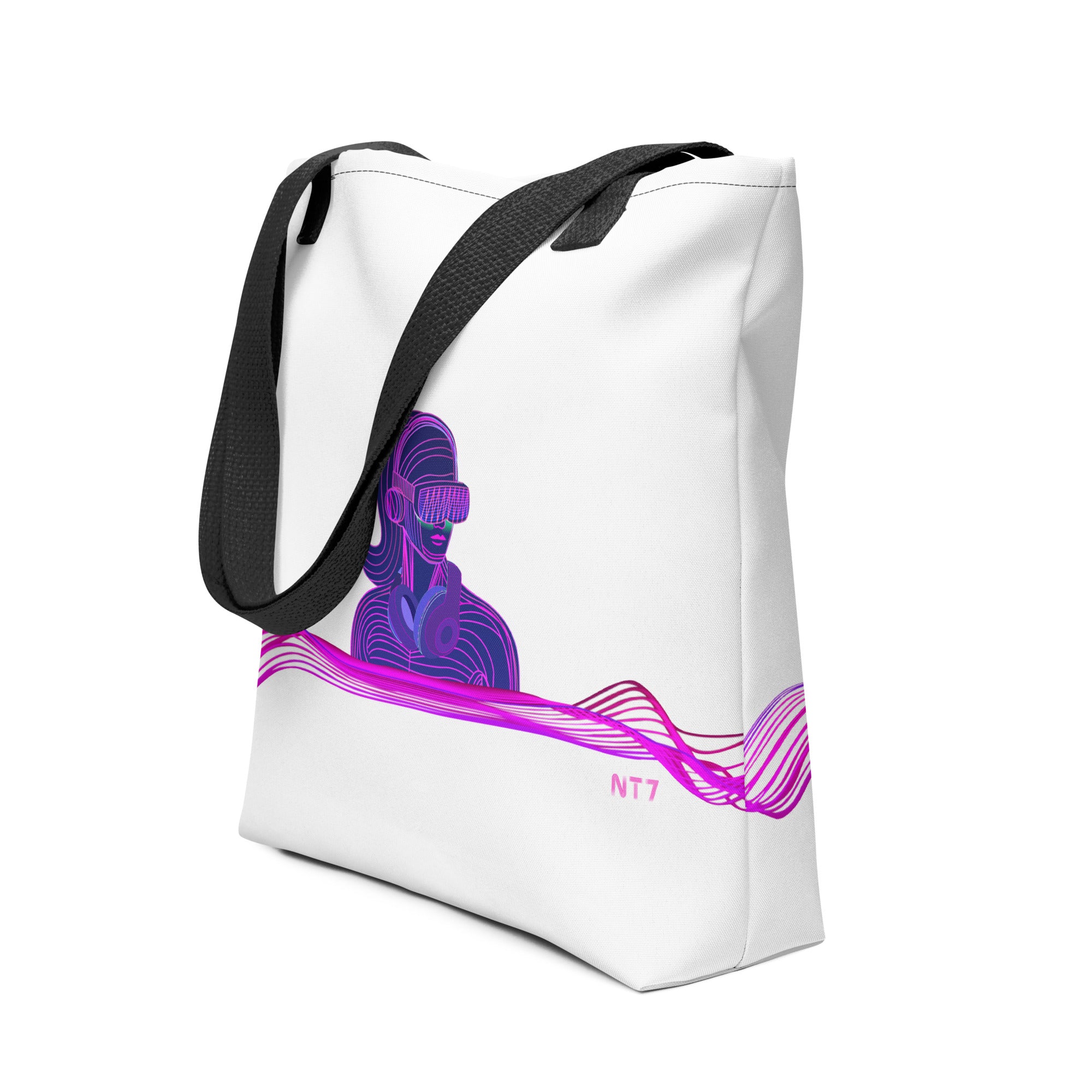 VR Woman with Headphones - All-Over Print Tote Bag