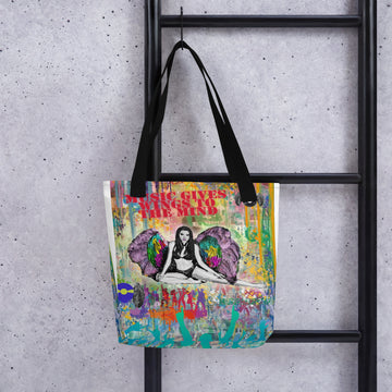 Winged Angel with Headphones Music Canvas Art - All-Over Print Tote Bag