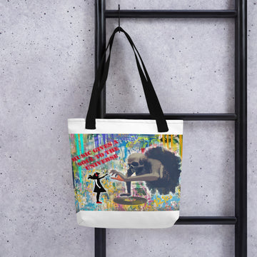Girl with Headphones v Skeleton Canvas Art - All-Over Print Tote