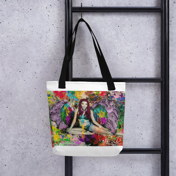 Winged Angel with Headphones Canvas Art - All-Over Print Tote Bag