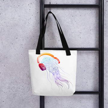 Jellyfish with Headphones - All-Over Print Tote Bag