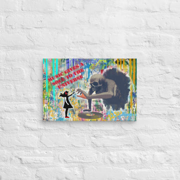 Girl with Headphones v Skeleton - Canvas Artwork