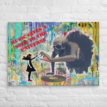 Girl with Headphones v Skeleton - Canvas Artwork