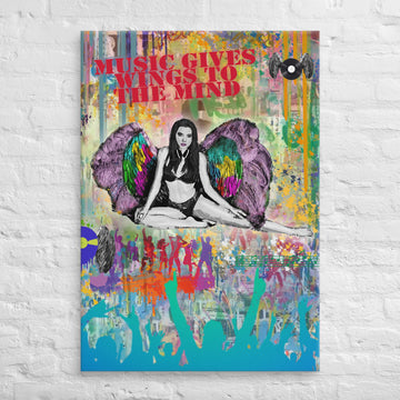Winged Angel with Headphones Music - Canvas Artwork