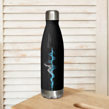 Woman with Headphones Sunbathing on a 3D Sound Wave - Stainless steel water bottle