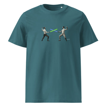 Old Fashioned Fencers duelling with Light Sticks - Unisex organic cotton t-shirt
