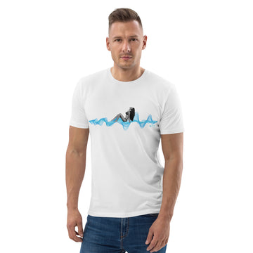 Woman with Headphones Sunbathing on a 3D Sound Wave - Unisex organic cotton t-shirt