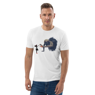 Girl with Headphones v Skeleton - Unisex organic cotton t-shirt