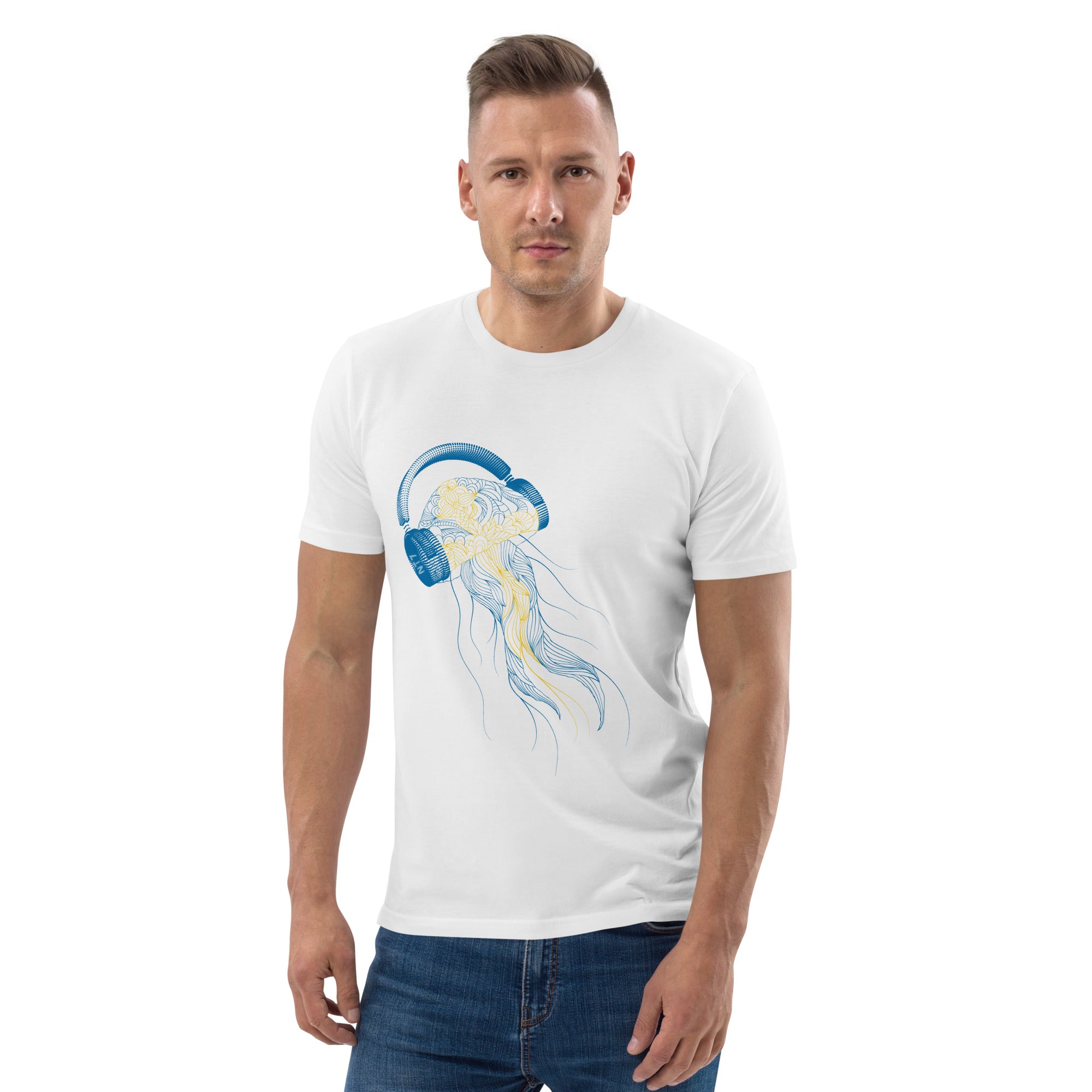 Sweden Jellyfish DJ with Headphones - organic cotton t-shirt (Unisex)