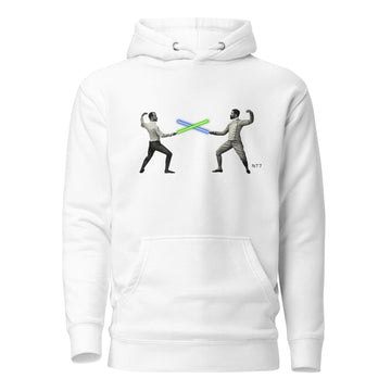 Old Fashioned Fencers duelling with Light Sticks - Premium Unisex Hoodie