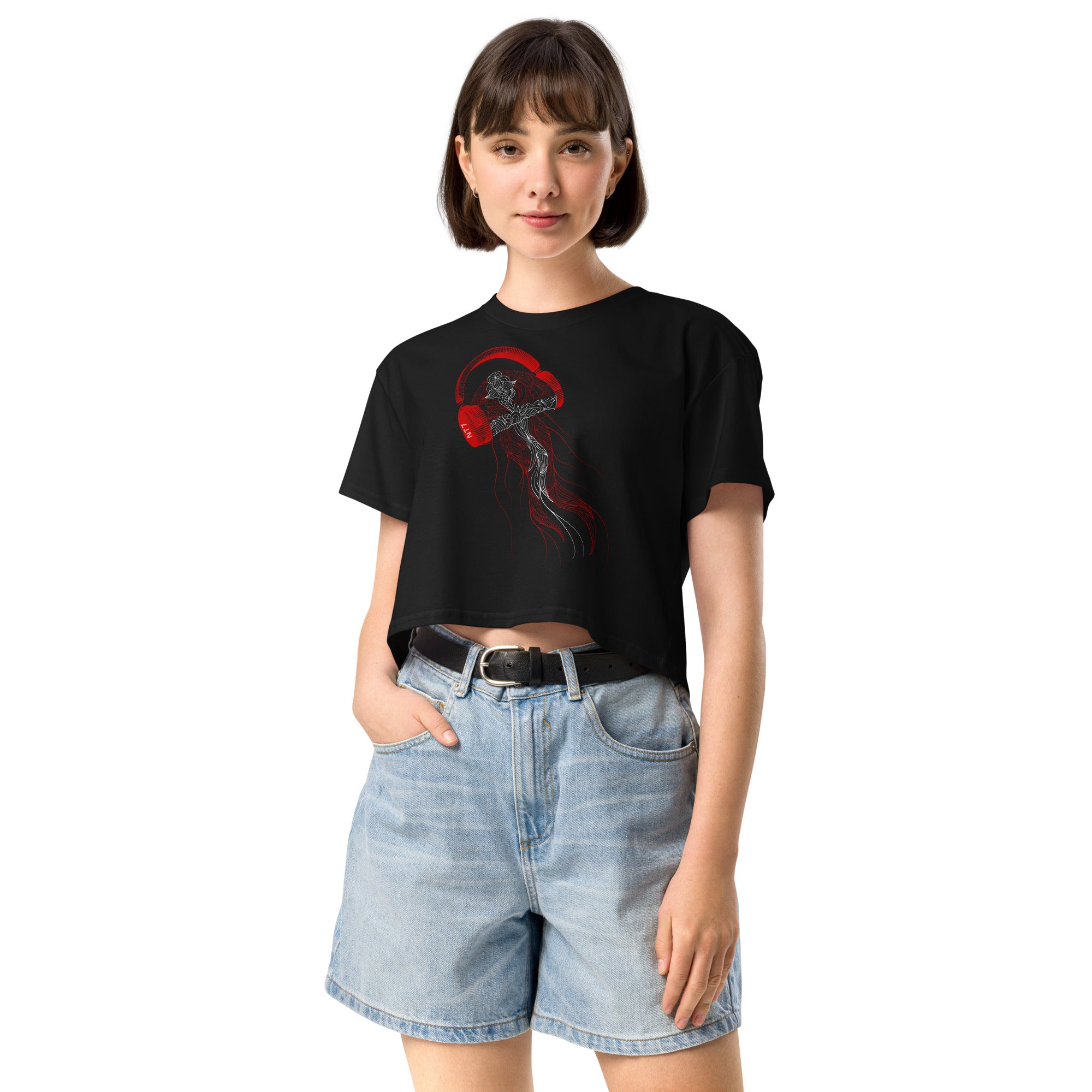 Denmark Jellyfish DJ with Headphones - Women’s crop top