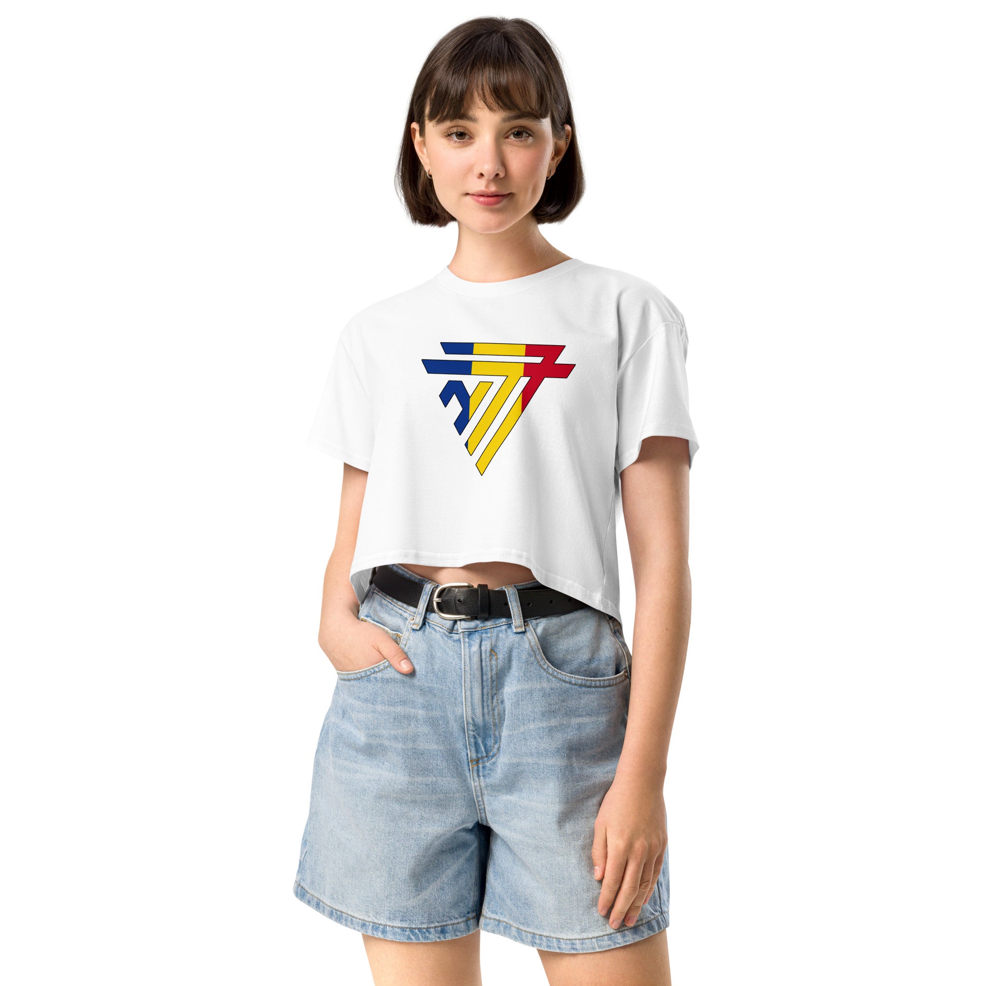 Romania Superhero Fashion Chest Logo - Women’s crop top