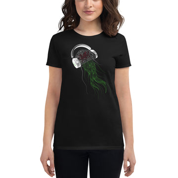 Wales Jellyfish DJ with Headphones - Women's short sleeve fitted t-shirt