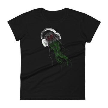 Wales Jellyfish DJ with Headphones - Women's short sleeve fitted t-shirt