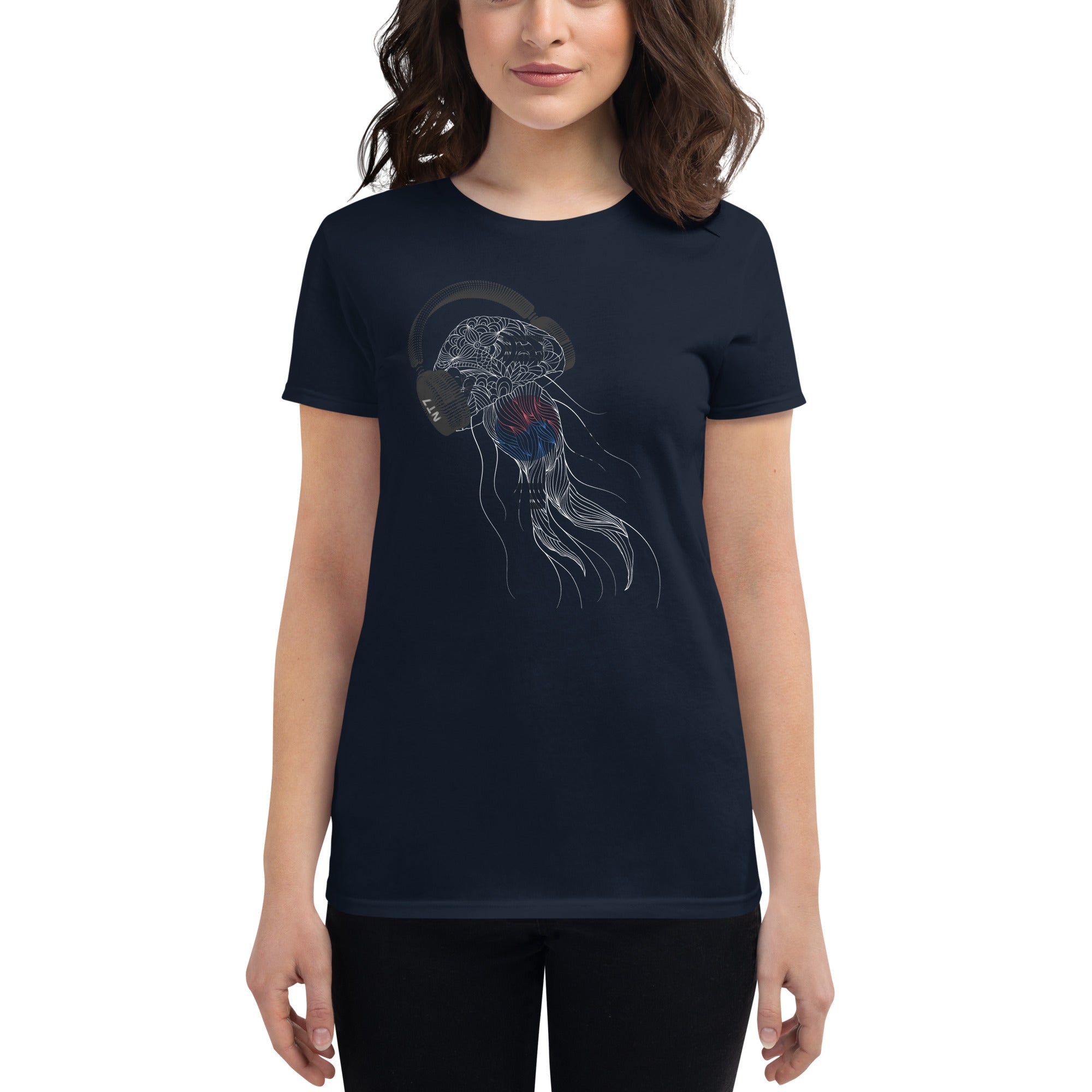 South Korea Jellyfish DJ with Headphones - Women's short sleeve fitted t-shirt