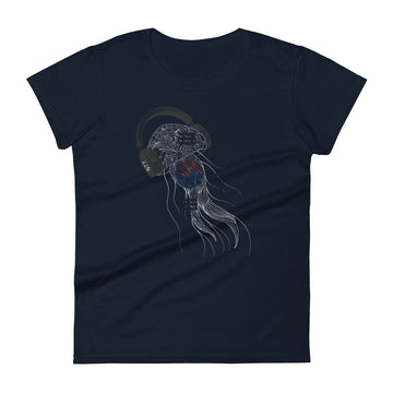 South Korea Jellyfish DJ with Headphones - Women's short sleeve fitted t-shirt