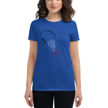 France Jellyfish DJ with Headphones - Women's short sleeve fitted t-shirt