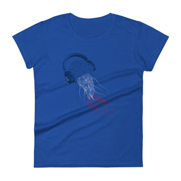 France Jellyfish DJ with Headphones - Women's short sleeve fitted t-shirt