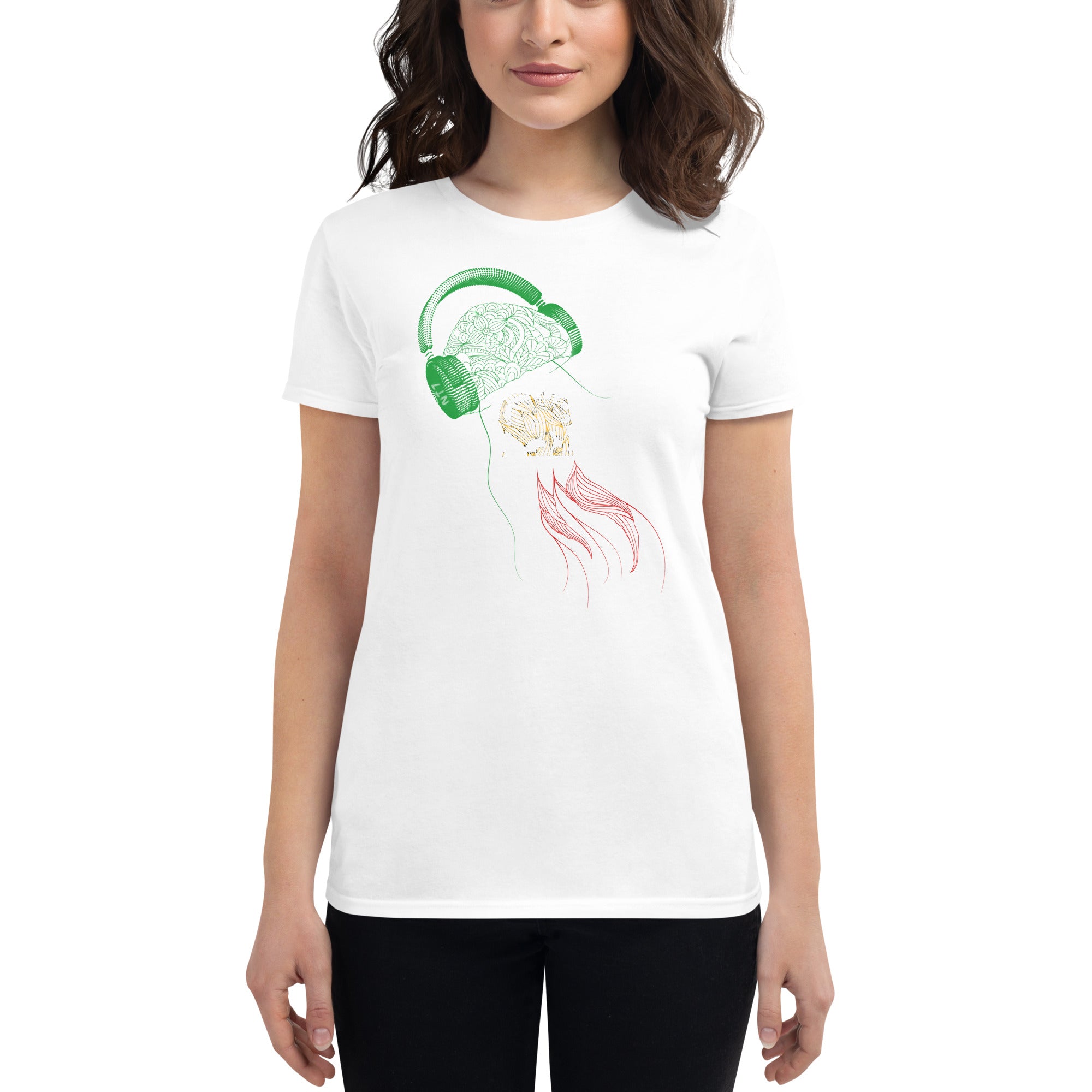 Iran Jellyfish DJ with Headphones - Women's short sleeve fitted t-shirt