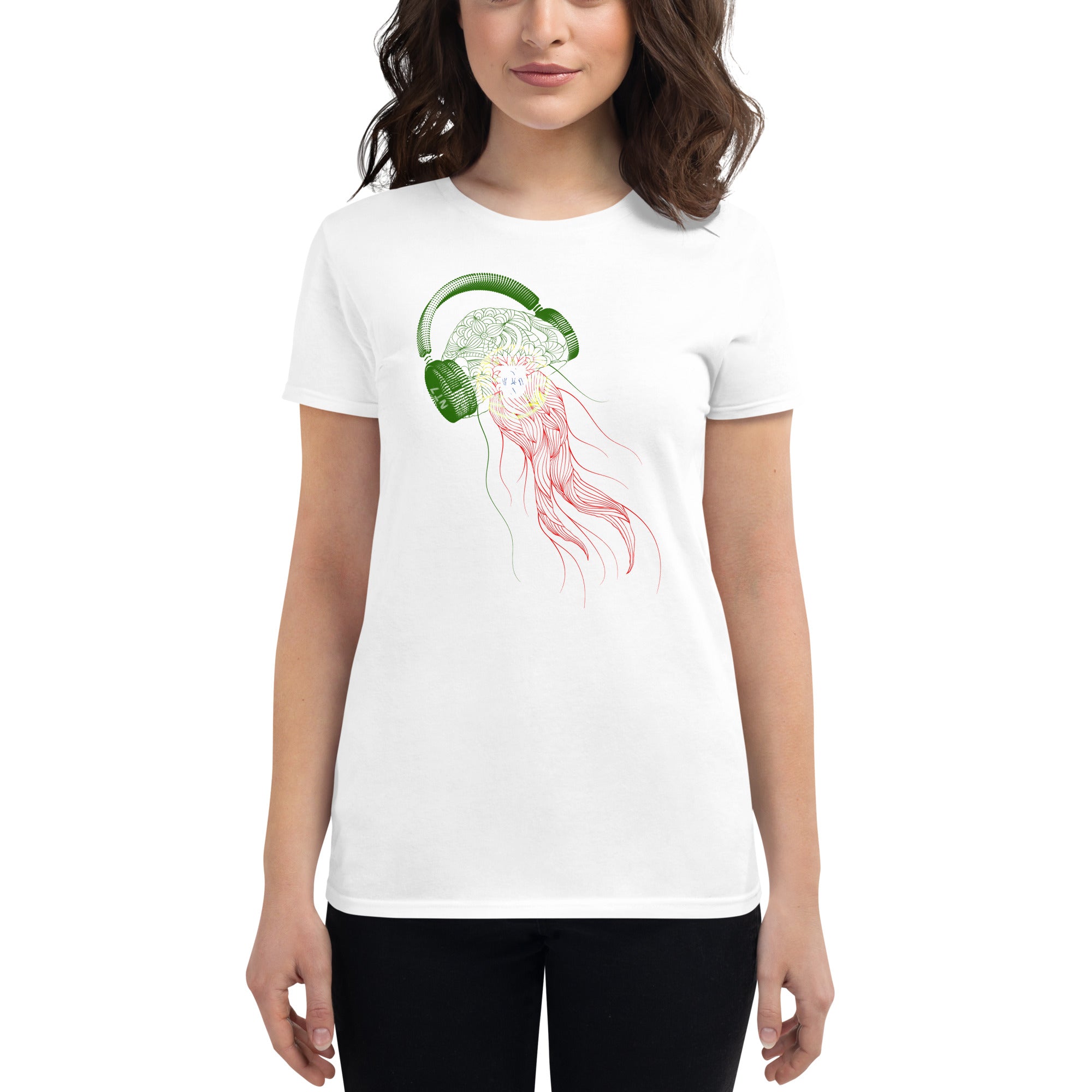 Portugal Jellyfish DJ with Headphones - Women's short sleeve fitted t-shirt