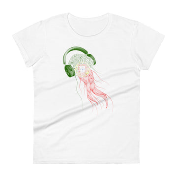 Portugal Jellyfish DJ with Headphones - Women's short sleeve fitted t-shirt