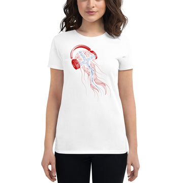 Norway Jellyfish DJ with Headphones - Women's short sleeve fitted t-shirt