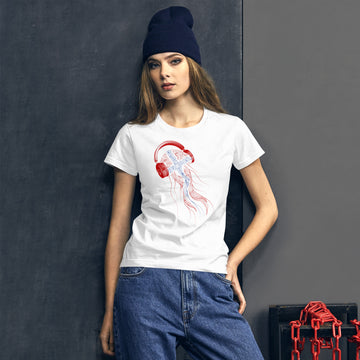 Norway Jellyfish DJ with Headphones - Women's short sleeve fitted t-shirt