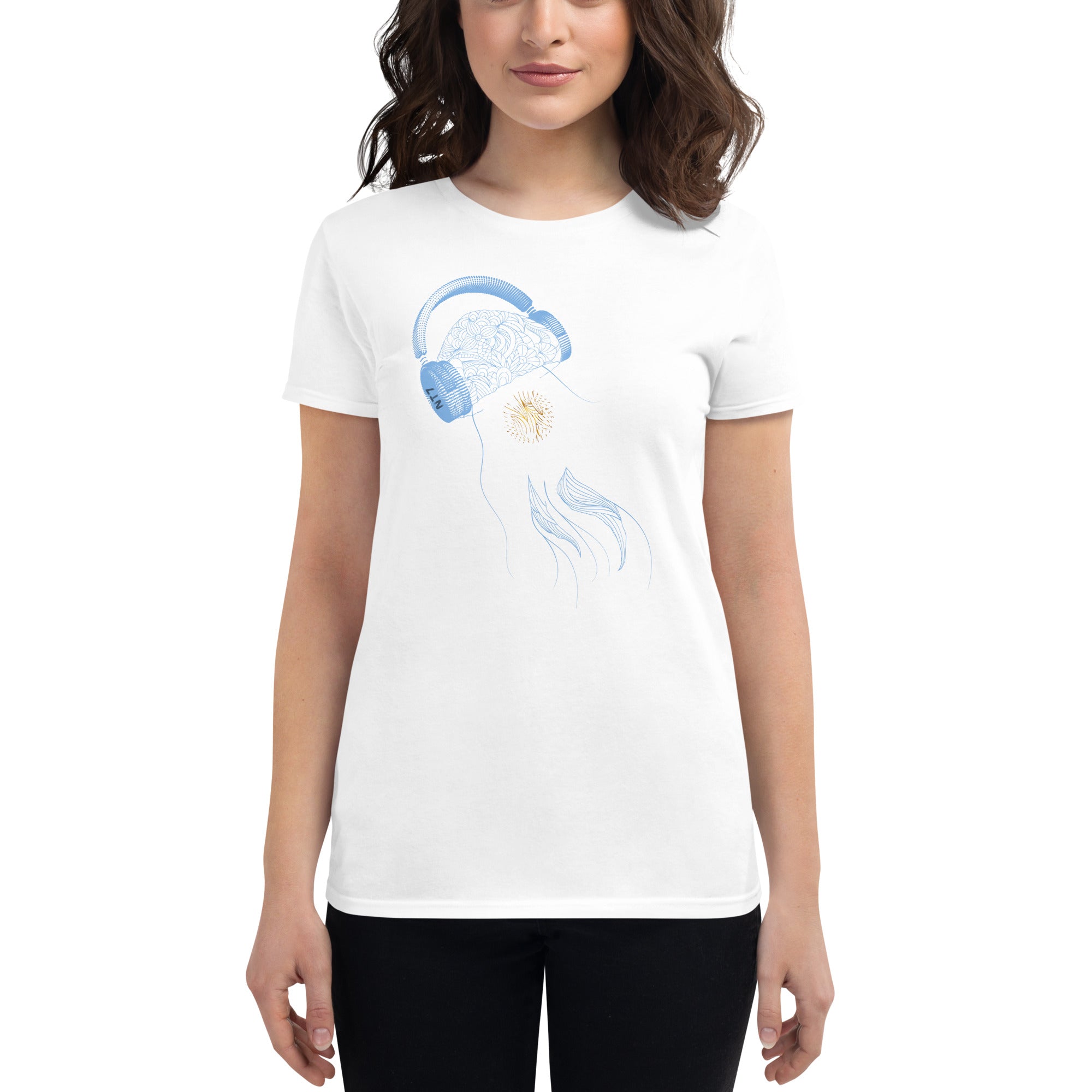 Argentina Jellyfish DJ with Headphones - Women's short sleeve fitted t-shirt