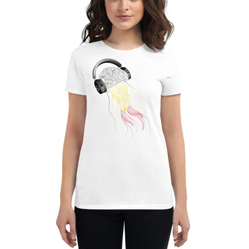 Belgium Jellyfish DJ with Headphones - Women's short sleeve fitted t-shirt