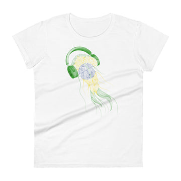 Brazil Jellyfish DJ with Headphones - Women's short sleeve fitted t-shirt