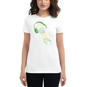 Brazil Jellyfish DJ with Headphones - Women's short sleeve fitted t-shirt