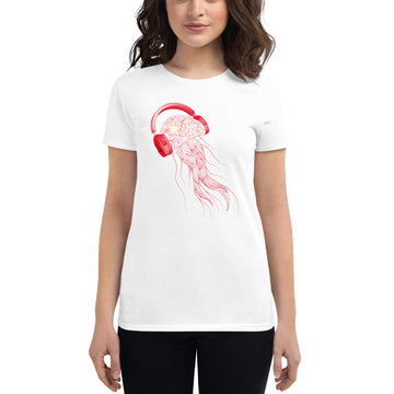 China Jellyfish DJ with Headphones - Women's short sleeve fitted t-shirt