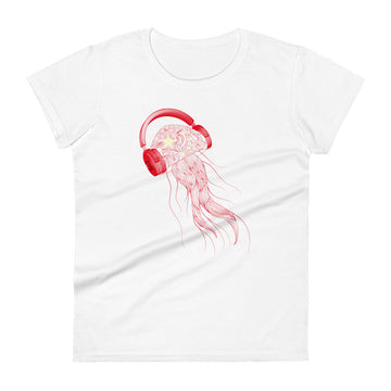 China Jellyfish DJ with Headphones - Women's short sleeve fitted t-shirt