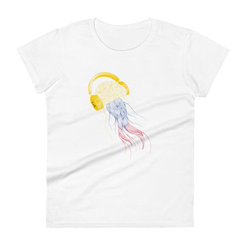 Colombia Jellyfish DJ with Headphones - Women's short sleeve fitted t-shirt