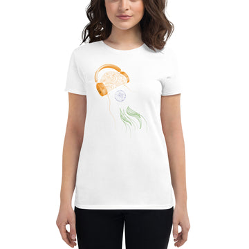 India Jellyfish DJ with Headphones - Women's short sleeve fitted t-shirt