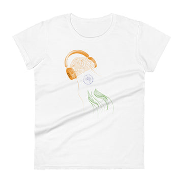 India Jellyfish DJ with Headphones - Women's short sleeve fitted t-shirt