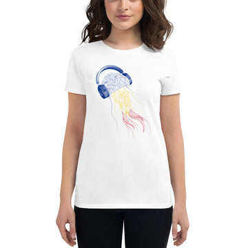 Romania Jellyfish DJ with Headphones - Women's short sleeve fitted t-shirt