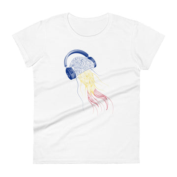 Romania Jellyfish DJ with Headphones - Women's short sleeve fitted t-shirt