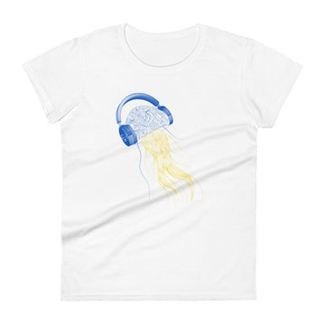 Ukraine Jellyfish DJ with Headphones - Women's short sleeve fitted t-shirt