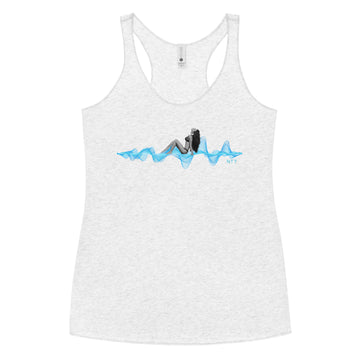 Woman with Headphones Sunbathing on a 3D Sound Wave - Women's Racerback Tank Top