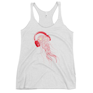 China Jellyfish DJ with Headphones - Women's Racerback Tank