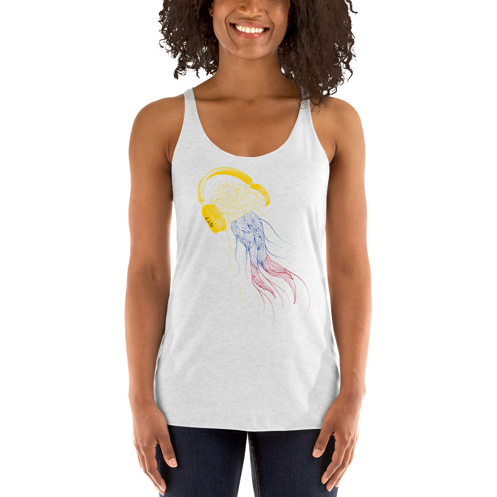 Colombia Jellyfish DJ with Headphones - Women's Racerback Tank