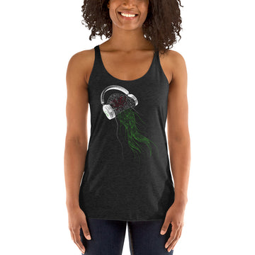 Wales Jellyfish DJ with Headphones - Women's Racerback Tank